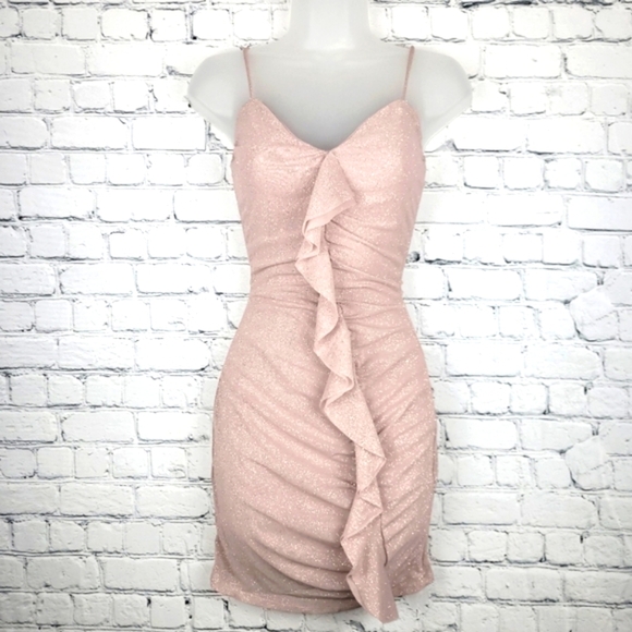 NWT Mauve Glitter Ruffle Mini Dress - Picture 1 of 9